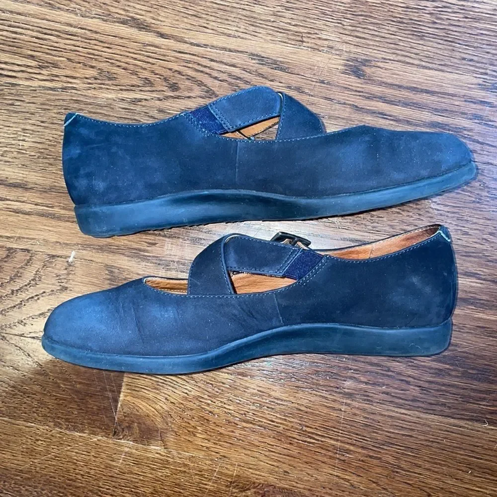 Rockport black suede “Somerdale” crisscross black flats‎